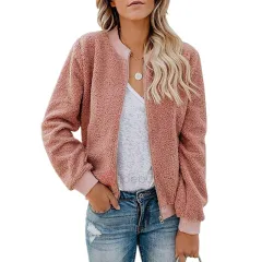 Autumn And Winter Plush Zipper Jacket For Women - Pink - View 1
