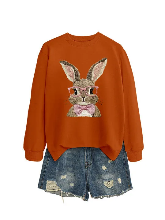 Brown Rabbit Bow Round Neck Sports Sweater Coke Orange Sweater - Shop at LoveMi