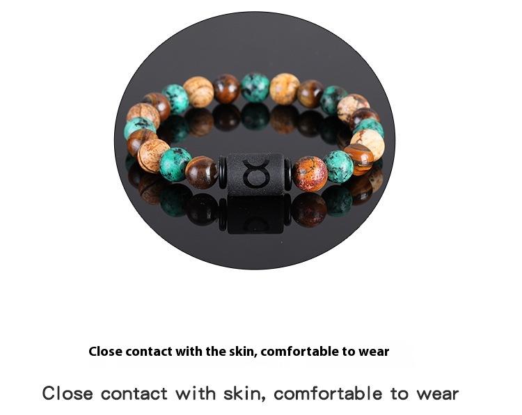 Twelve Constellation Elastic Bracelet Men Tigereye Couple Beaded