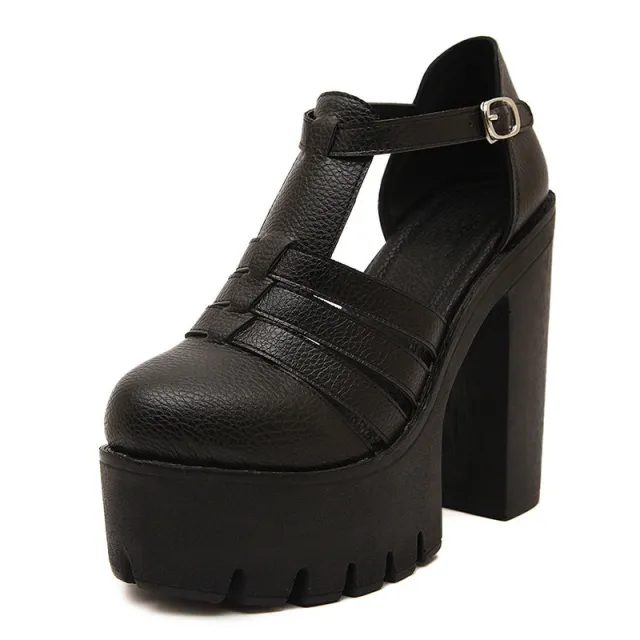 Closed Toe Sandals High Heel Thick Bottom Waterproof Women's Shoes Black - Shop at LoveMi