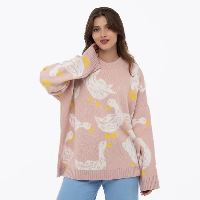 Fashion Personality Duck Print Sweater For Women Pink - Shop at LoveMi