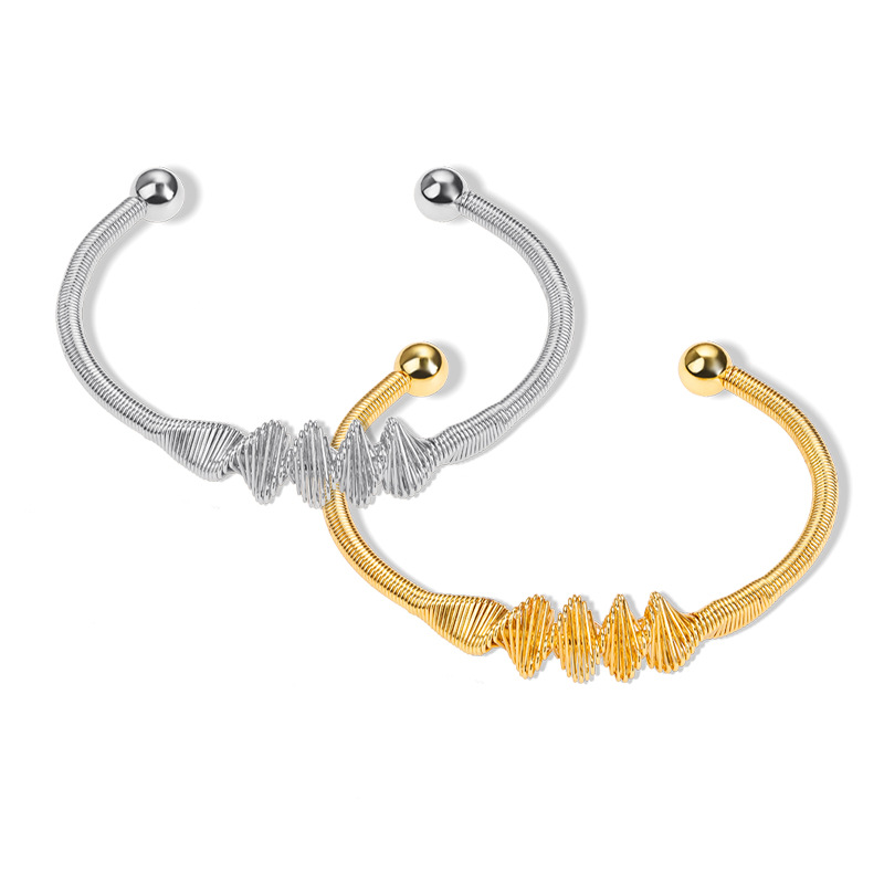 Bohemian Style Metal Steel Wire Spiral Laid Titanium Steel Bracelet