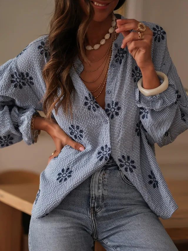 Women's Slimming Casual Loose fitting Top With A Small Stand up Collar Tan - Shop at LoveMi