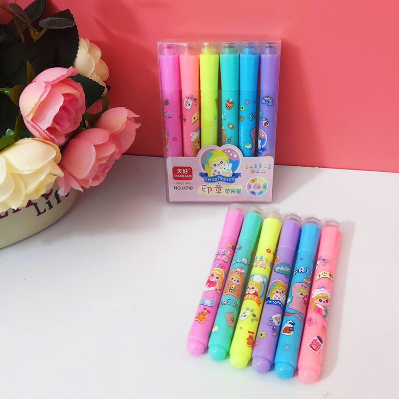 Creative Stamp Highlighter 6-color Fruit-scented Marker