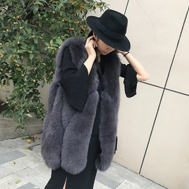 Faux Fur Vest Women's Mid length Vest Coat Dark Gray - Shop at LoveMi