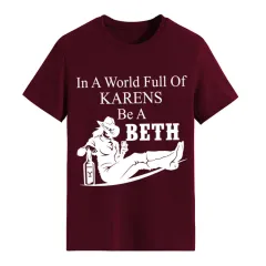 Letter Crew Neck Denim Printing Short Sleeve T-shirt Bottoming Loose Women's Clothing - Wine Red White Words - View 1