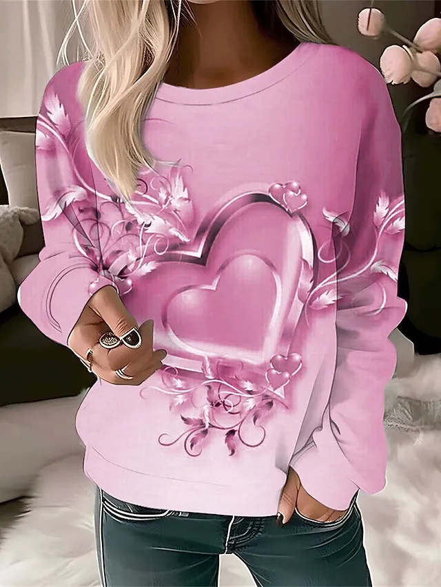 Fashion Love Long Sleeve Women's Polyester Sweater Applique Love - Pink