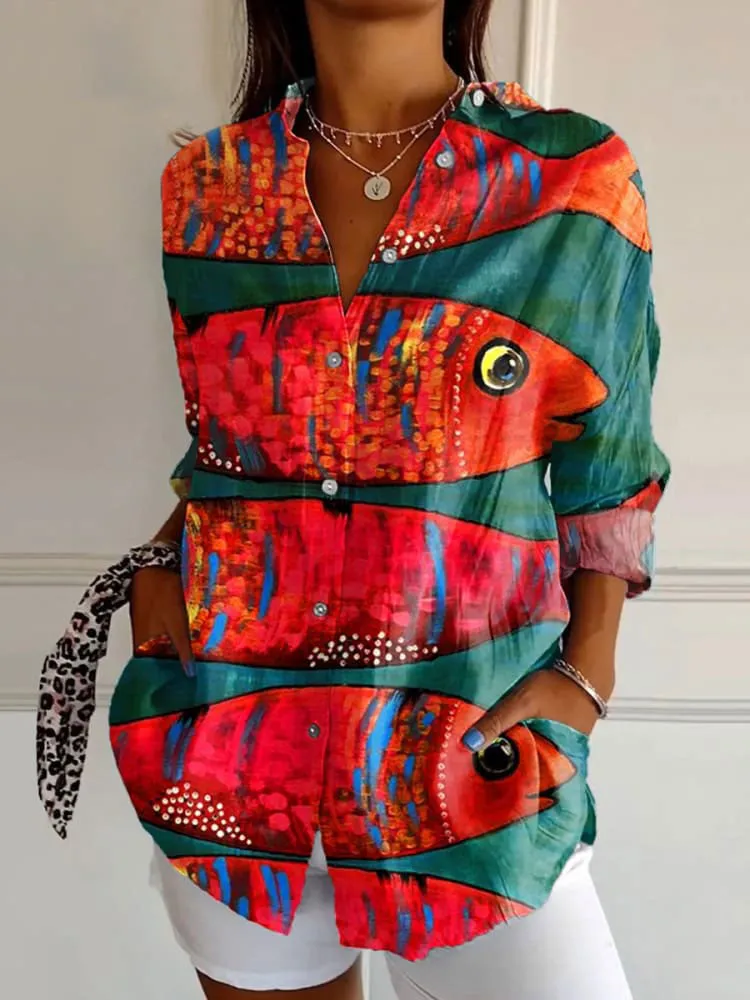 Women's Drop-shoulder Sleeve 3D Digital Printing Long-sleeved Shirt - Yo559Mu-L
