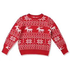 Women's Christmas Round Neck Loose Long Sleeves Sweater - Red - View 1