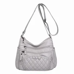 Soft Leather Retro Women's Shoulder Bag Large Capacity - Gray - View 1