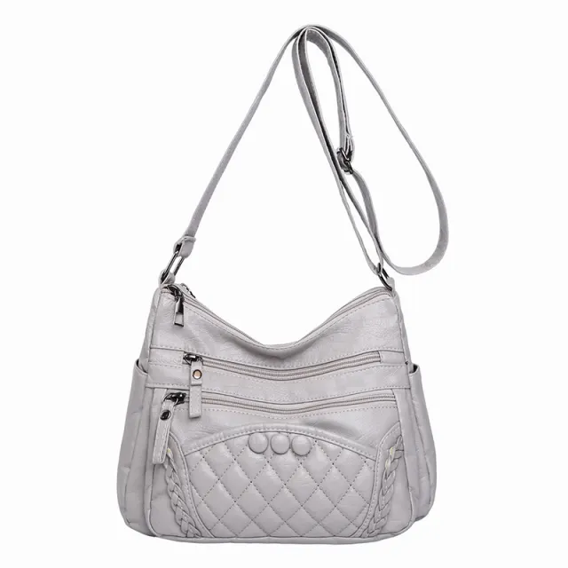 Soft Leather Retro Women's Shoulder Bag Large Capacity Gray - Shop at LoveMi