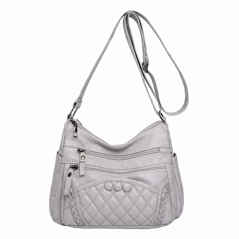 Soft Leather Retro Women's Shoulder Bag Large Capacity - Gray