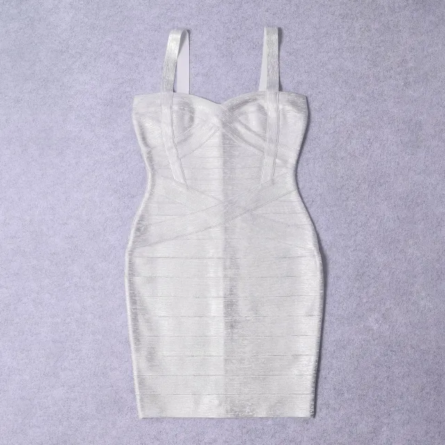 Womens Strap V Neck Gold Stamped Sexy Bandage Dress Silver - Shop at LoveMi