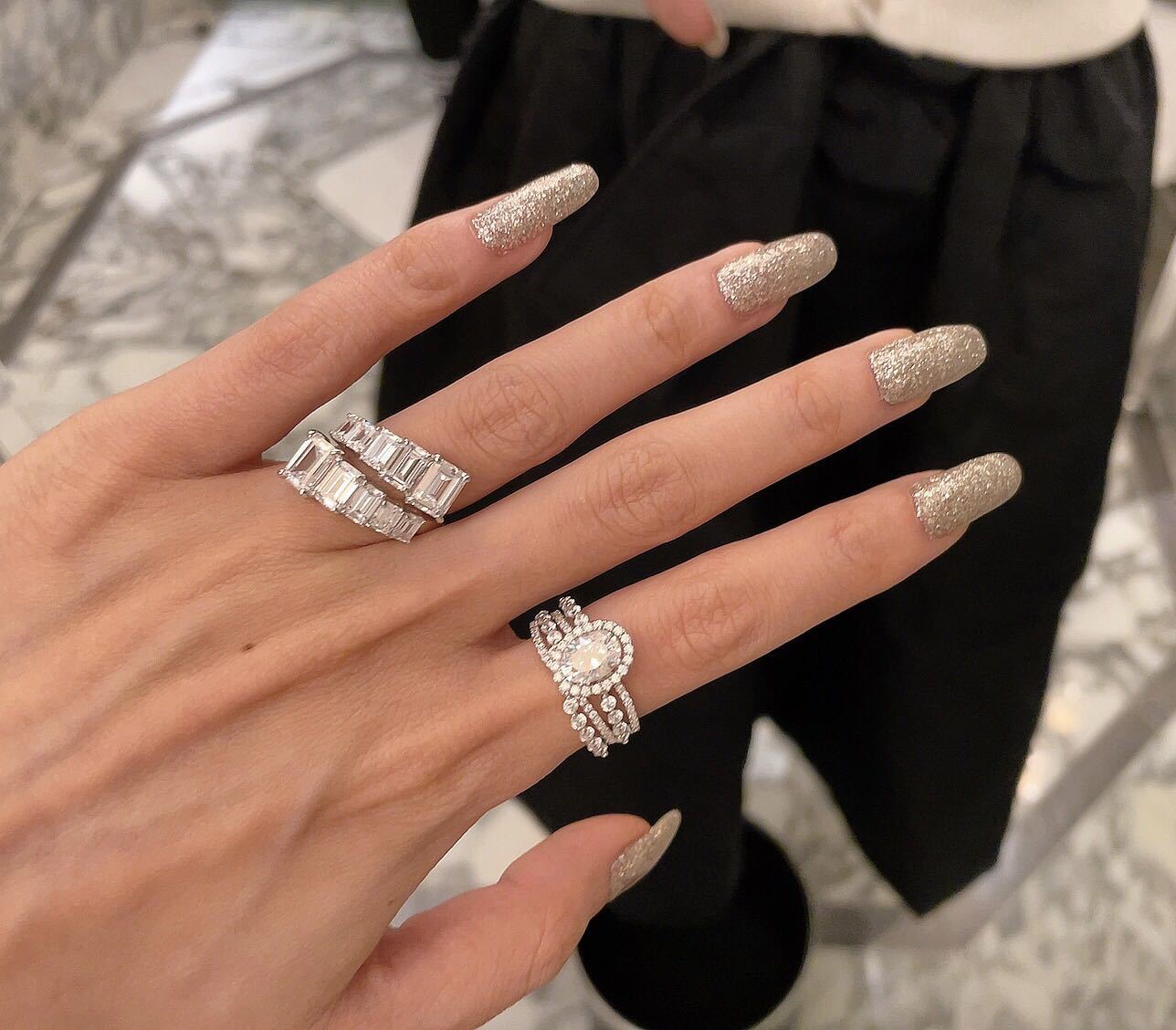 Ornament Special-interest Design Open Big Diamond Ring Diamond