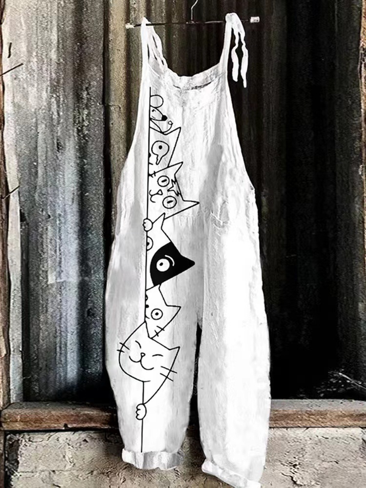 Womens 3D-printed Fashionable Versatile Casual Jumpsuit Pants