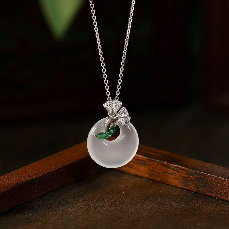 Women High Grade White Ginkgo Necklace