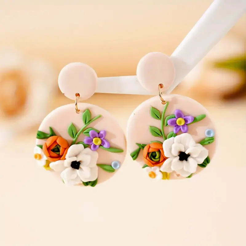 Handmade Polymer Clay Flower Pendant Earrings
