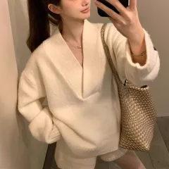 Simple Lazy Fashion Knitted Shorts Suit - Beige - View 1