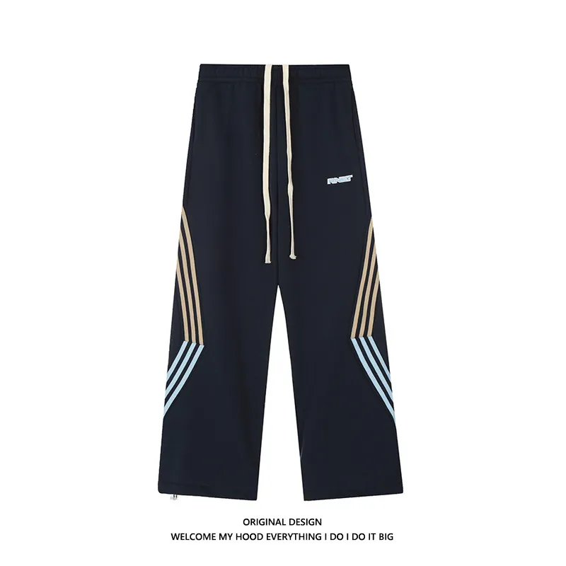 Striped Track Sweatpants Women's Drawstring High Waist Loose - Blue