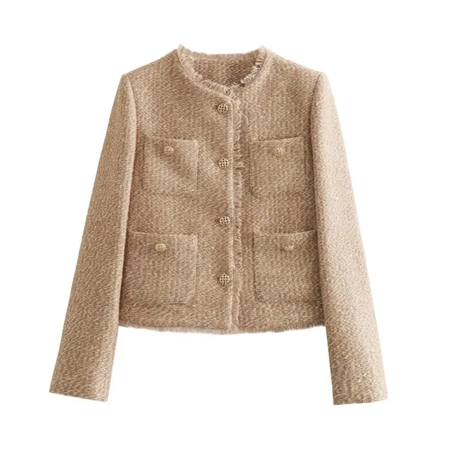 Round Neck Single breasted Long Sleeve Woolen Coat - Shop at LoveMi