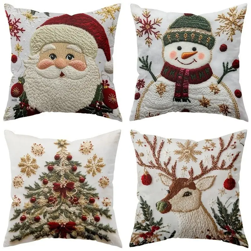 Christmas Pillowcase Set With Christmas Tree, Reindeer, And Snowflake Elements Sofa Cushion Cover