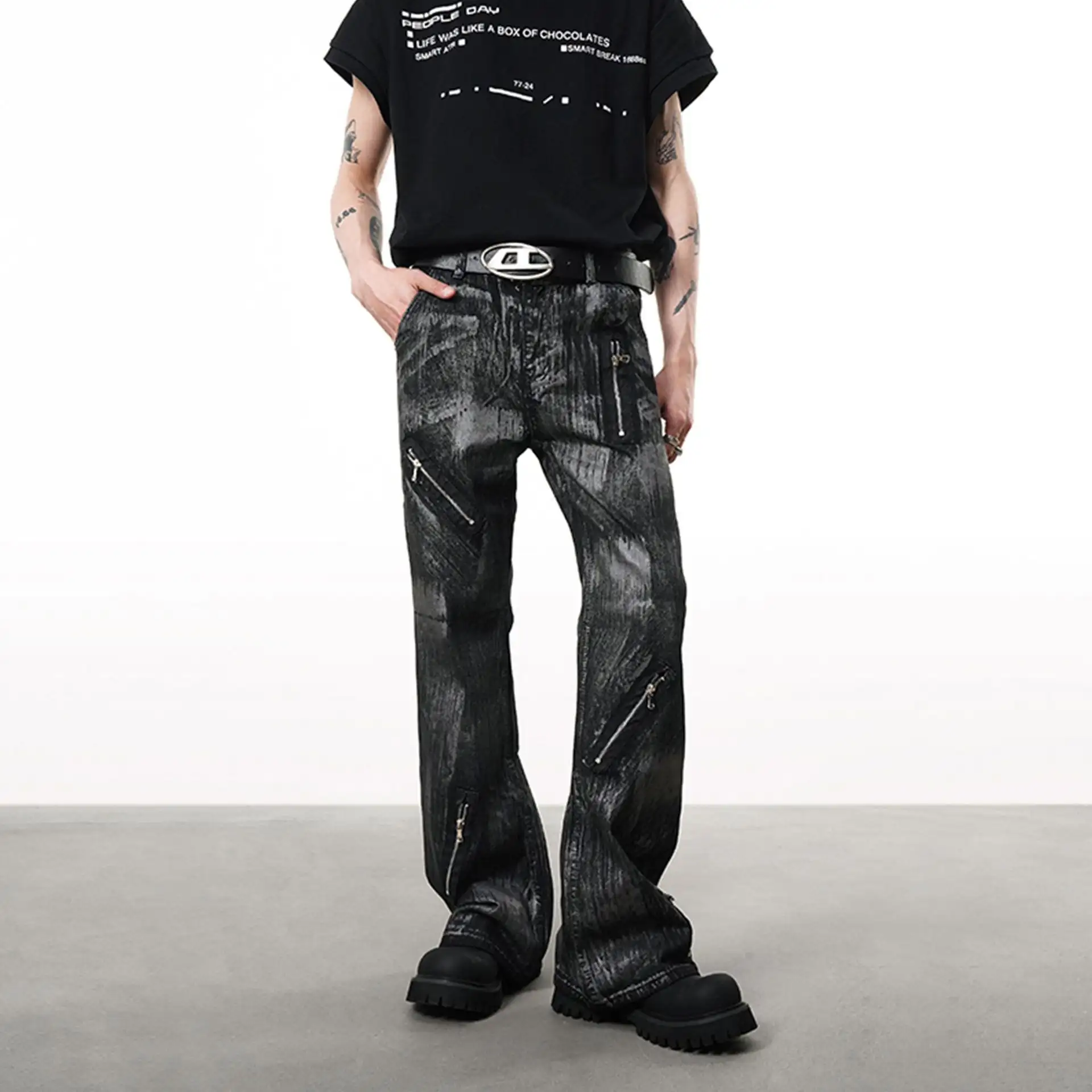 Retro Heavy Wax-coated Dirty Dyed Straight Loose Jeans