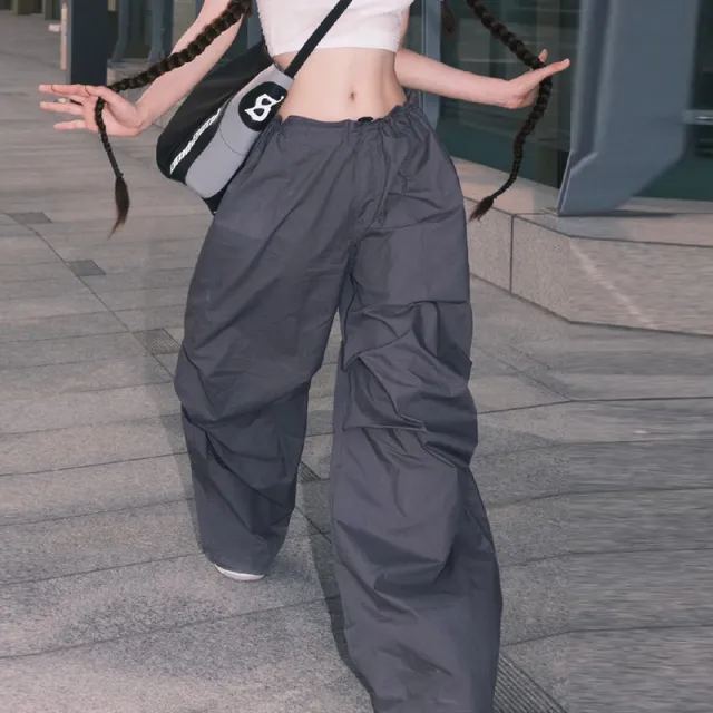 Drawstring High Waist Pocket Woven Pants Gray - Shop at LoveMi