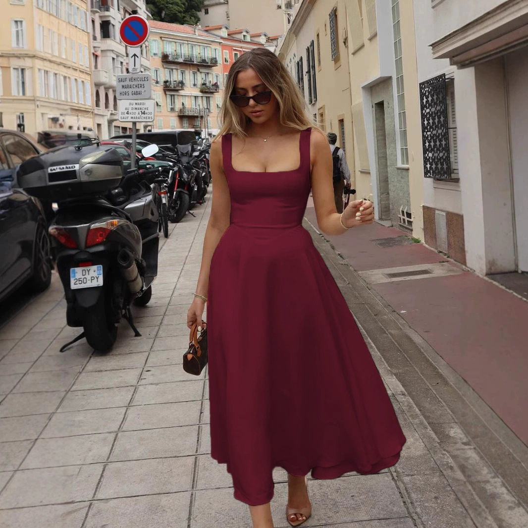 Women's Simple Fashion Personality Sleeveless Sling Dress Wine - Shop at LoveMi