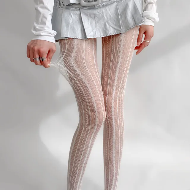 Lace Mesh Stockings Women's Thin Hollow Pantyhose Milky White Lines - Shop at LoveMi