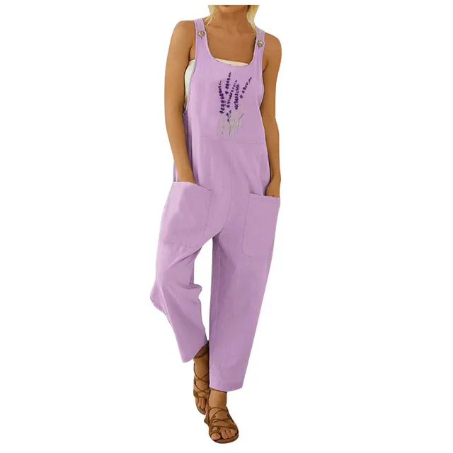 Oversized Loose fitting Pattern Print Bib Large Pocket Purple - Shop at LoveMi