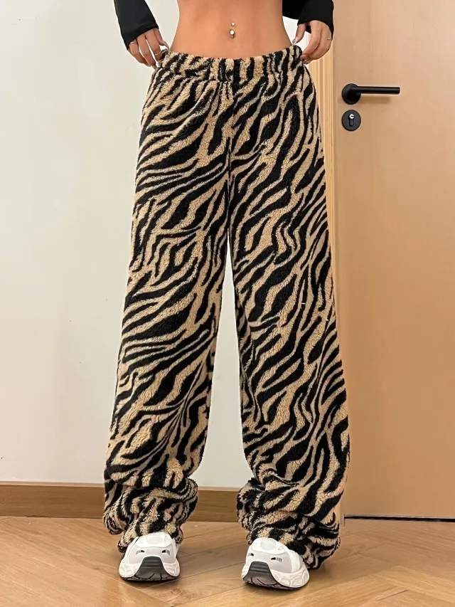 Women's Leopard Print Pants Casual Draping Wide Leg Pants Leopard - Shop at LoveMi