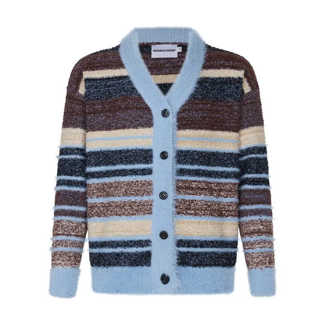 Early Autumn Couple Dopamine Striped Cardigan Campus Retro Soft Glutinous Mohair Knitwear Blue - Shop at LoveMi