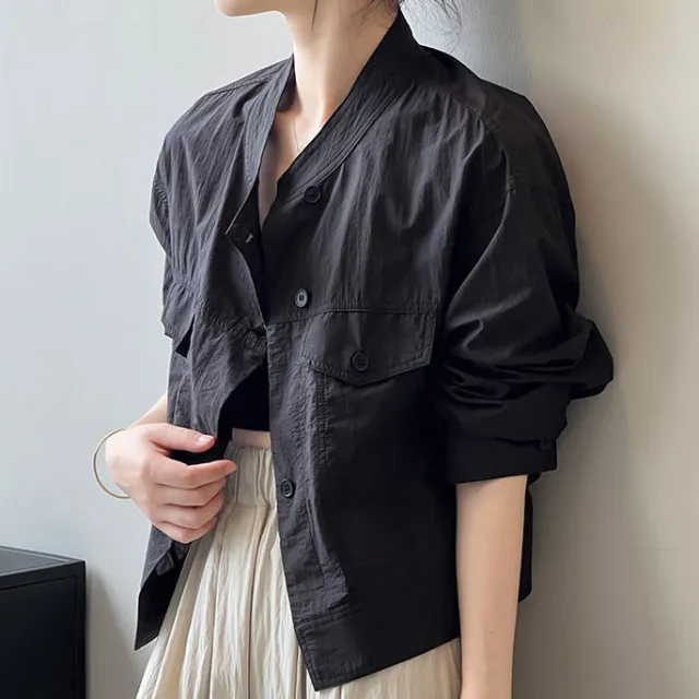 Autumn New Korean Version Loose Cardigan Short Thin Breathable Top Black - Shop at LoveMi