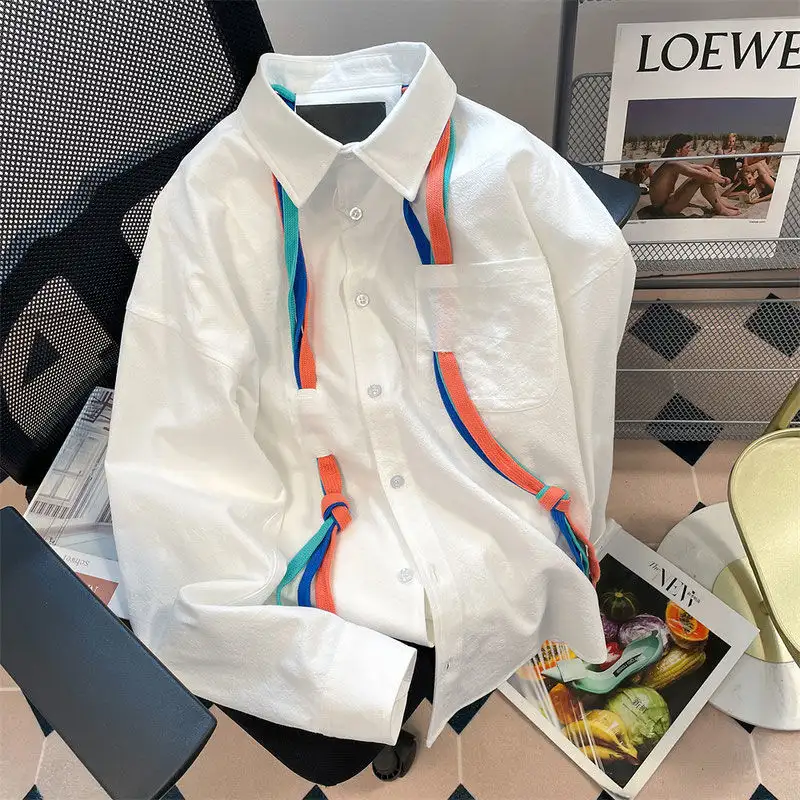 Womens Retro Long-Sleeve Shirt With Colorful Ribbons