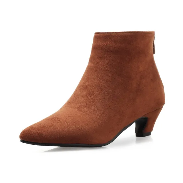Large Size Mid Heel Pointed Ankle Boots Women Brown - Shop at LoveMi