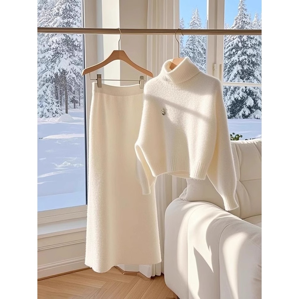 High-grade White Temperament Thick Sweater Skirt Suit - Image 2