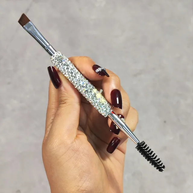 Good looking Eyebrow Brush Diamond embedded Portable Dual use Makeup Brush Eyebrow Brush Silver - Shop at LoveMi