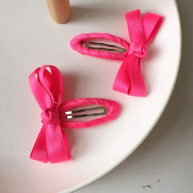 New Spring And Summer Candy Color Series Cotton Tape Bow Hair Accessories Fluorescent Rose Pink - Shop at LoveMi