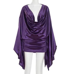 Women's Solid Colour Elegant Draped Collar Swing Sleeve Bodycon Dress - Purple - View 1