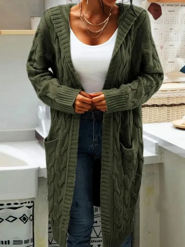 Women's Twisted Design Pocket Long Sleeve Sweater Solid Color Casual Coat Army Green - Shop at LoveMi