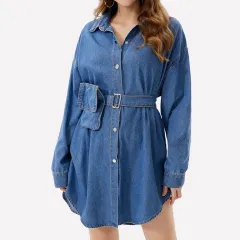 Stylish Casual Versatile Tie-waist Backless Multi-wear Baggy Shirt - Blue - View 1