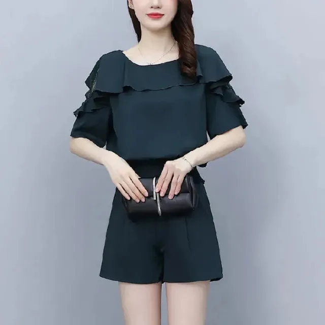 Plus size Girls' Niche Lace Short sleeve Figure flattering Set Green - Shop at LoveMi