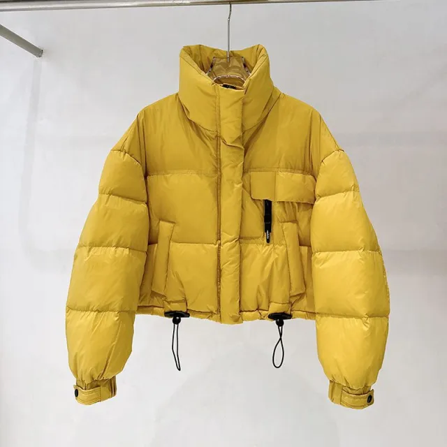 Korean style Stand Collar Simple Thickened Short Stylish Puffer Jacket Tan - Shop at LoveMi