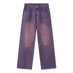 Retro Coloured Series Wide Leg Pants Straight Loose Women - Purple - View 1