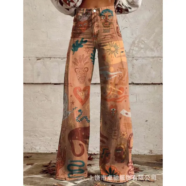 Thermal Transfer Bell bottom Pants Simulation Denim Trousers Loose Pants Z42 - Shop at LoveMi