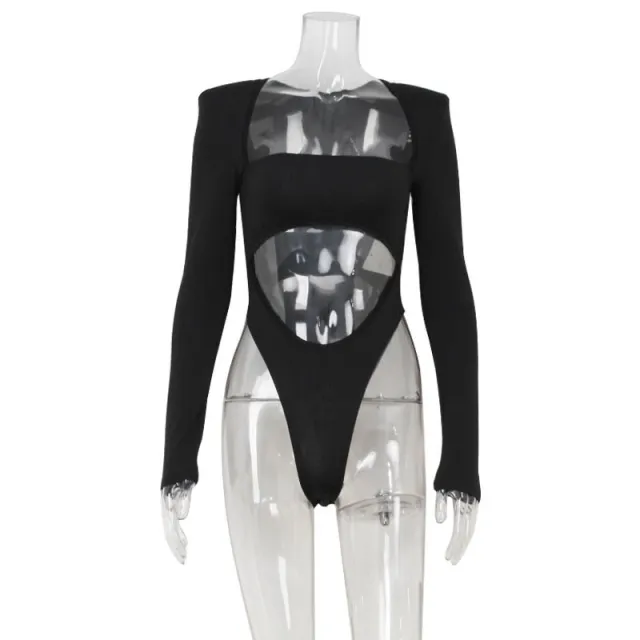 Long Sleeve Tube Top Hot Hollow Design High Waist Padded Shoulder Women's Jumpsuit Black - Shop at LoveMi