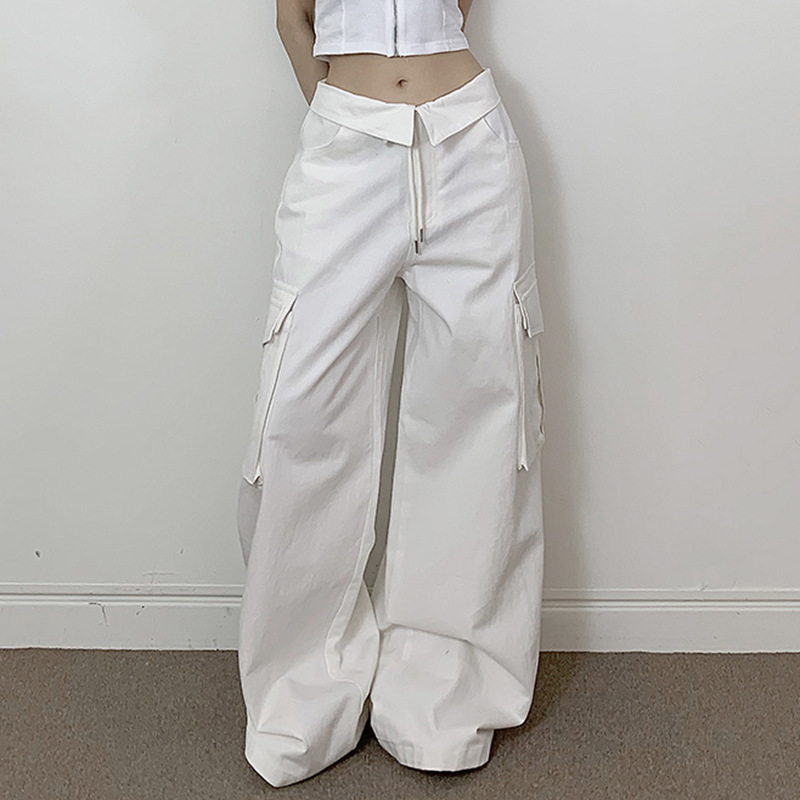 Flanging Waist Large Pocket Overalls