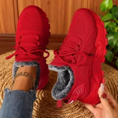 Increased Shallow Mouth Lace-up Lightweight Sneakers - Red - View 1
