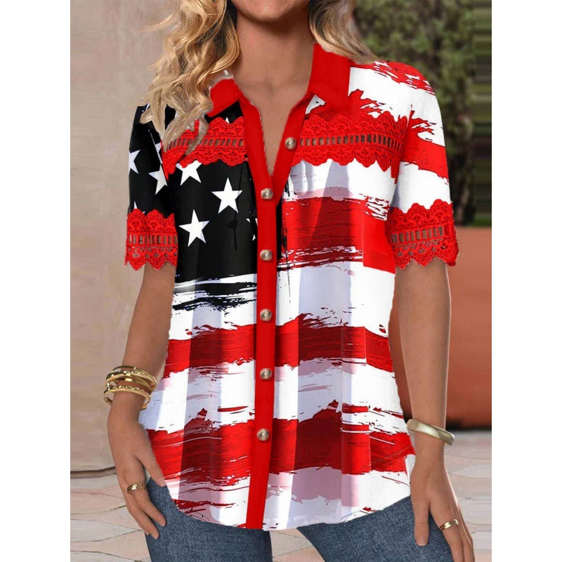 Women's Shirt Lapel 3d Digital Printing