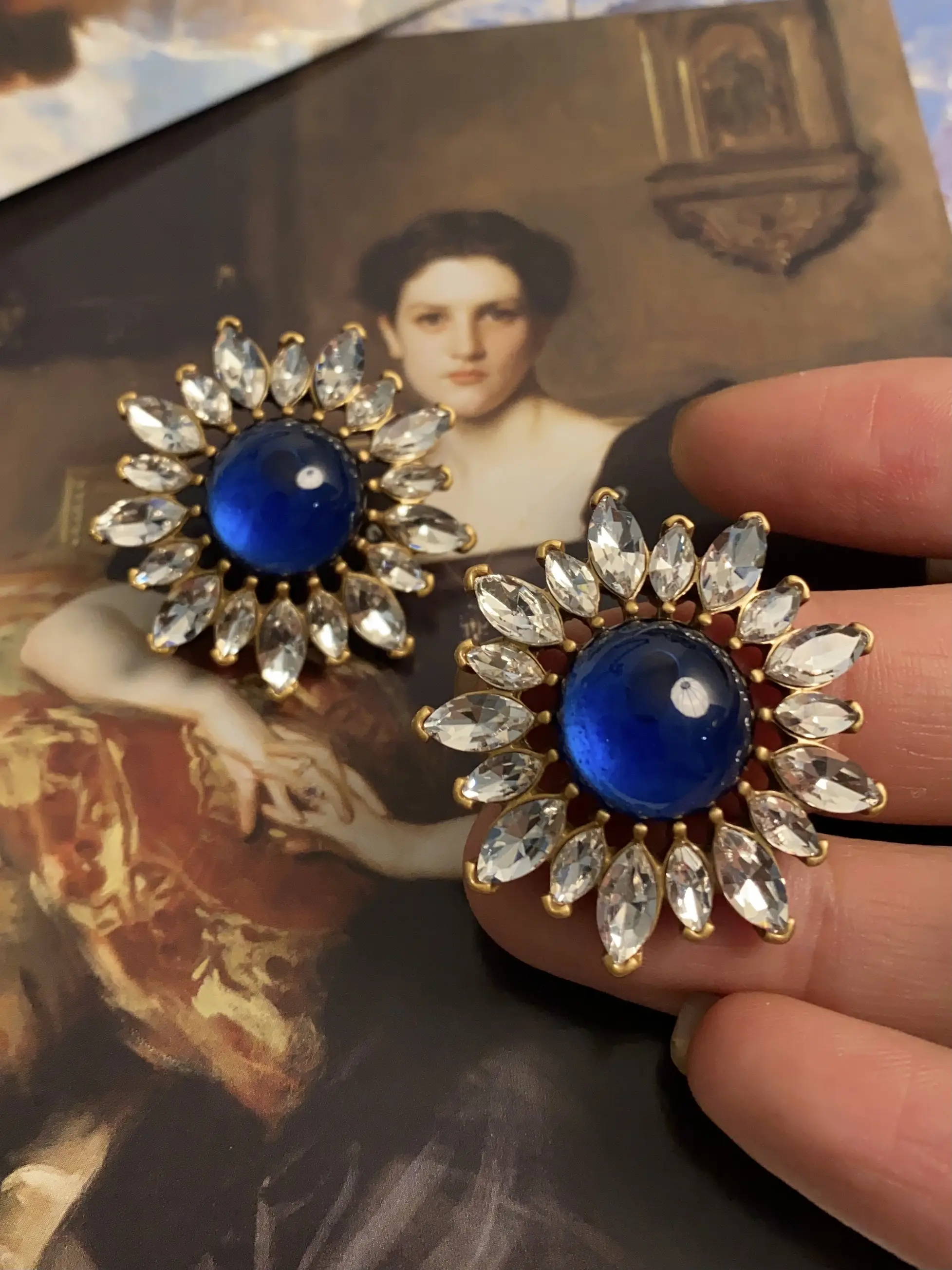 Vintage Colored Glaze Earrings Hollow Jeweled